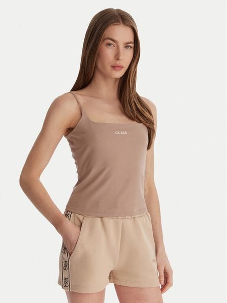 Guess Top V6GP18 K3470 Beżowy Regular Fit. Brązowe topy Guess, xl, z aplikacjami, z syntetyku, bez kołnierzyka, bez ramiączek. Za 102.99 zł.