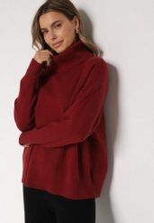 Bordowy Golf w Klasycznym Stylu Linagela. Czerwone golfy Born2be, bez wzorów, z jeansu, bez ramiączek. Za 89.99 zł.