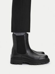 Badura Sztyblety C-WS0693-07 Czarny. Czarne botki Badura, bez wzorów, ze skóry, bez obcasa, na słupku, bez zapięcia. Za 299.99 zł.