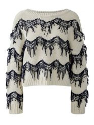 Oui Sweter w kolorze biało-granatowym rozmiar: 40. Białe swetry Oui, bez wzorów, z bawełny, bez ramiączek. Za 217.99 zł.