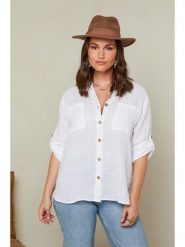 Curvy Lady Lniana bluzka w kolorze białym rozmiar: 44/46. Białe bluzki Curvy Lady, bez wzorów, ze lnu, klasyczne, bez kołnierzyka, bez ramiączek. Za 149.31 zł.