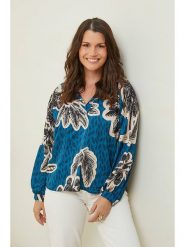 Curvy Lady Bluzka w kolorze niebiesko-beżowym rozmiar: 40/42. Niebieskie bluzki Curvy Lady, bez wzorów, klasyczne, bez kołnierzyka, bez ramiączek. Za 66.31 zł.