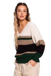Sweter w Paski z Dekoltem V - Model 1. Swetry MOE, l, bez wzorów, z materiału, bez ramiączek. Za 218.90 zł.