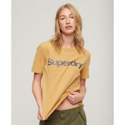 Koszulka z metalicznym logo. Żółte koszulki sportowe Superdry, bez wzorów, z bawełny, bez ramiączek. W wyprzedaży za 142.55 zł.