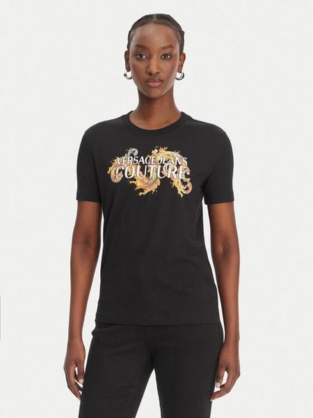 Versace Jeans Couture T-Shirt 80HAHE02 CJ00E Czarny Regular Fit. Czarne t-shirty Versace Jeans Couture, xl, bez wzorów, z bawełny, bez kołnierzyka, bez ramiączek. Za 347.99 zł.