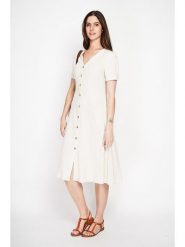 Le Jardin du Lin Lniana sukienka w kolorze kremowym rozmiar: 36. Brązowe sukienki Le jardin du lin, bez wzorów, ze lnu, bez kołnierzyka, bez ramiączek, midi. Za 152.99 zł.