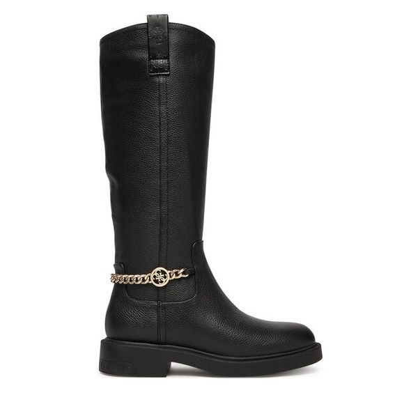 Kozaki Guess. Czarne kozaki Guess, bez obcasa, na płaskiej podeszwie, bez zapięcia. Za 599.99 zł.