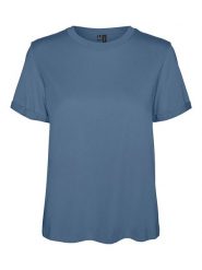 Vero Moda Koszulka "Paula" w kolorze granatowym rozmiar: S. Niebieskie bluzki Vero Moda, s, bez wzorów, z bawełny, bez kołnierzyka, bez ramiączek. Za 44.45 zł.