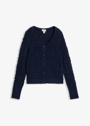 Sweter rozpinany ażurowy. Niebieskie kardigany bonprix, w ażurowe wzory. Za 109.99 zł.
