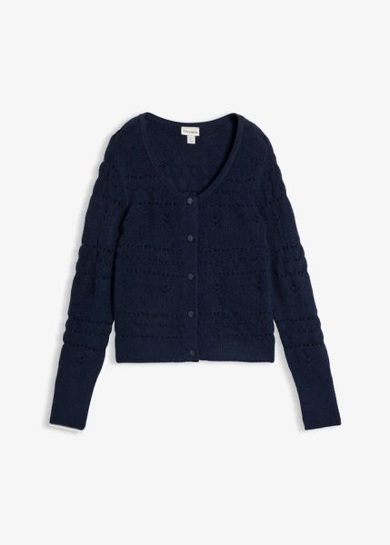 Sweter rozpinany ażurowy. Niebieskie kardigany bonprix, w ażurowe wzory. Za 109.99 zł.