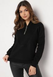 Czarna Bawełniana Bluza z Kapturem Hebesa. Czarne bluzy Born2be, bez wzorów, z bawełny, z kapturem. Za 89.99 zł.