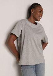 Szary T-shirt z Bawełny Typu Oversize Nedika. Szare t-shirty Born2be, m, bez wzorów, z bawełny, bez kołnierzyka, bez ramiączek. Za 39.99 zł.