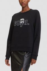KARL LAGERFELD Czarna bluza damska Ikon z nadrukiem, Rozmiar XS. Czarne bluzy KARL LAGERFELD, uniwersalny, bez wzorów, z bawełny, bez kaptura. W wyprzedaży za 469.99 zł.