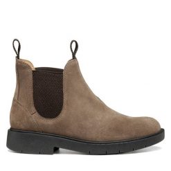 Sztyblety Geox. Brązowe botki Geox, bez wzorów, bez obcasa, na płaskiej podeszwie, bez zapięcia. Za 639.99 zł.