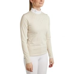 Damska koszulka polo do jazdy konnej z długim rękawem Montar MoEmilia. Brązowe bluzki MONTAR, bez wzorów, sportowe, bez kołnierzyka, bez ramiączek. Za 365.50 zł.