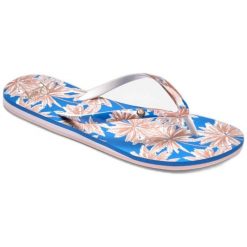 Japonki plażowe damskie ROXY Portofino III. Niebieskie klapki Roxy, bez wzorów, z gumy, bez obcasa. Za 59.99 zł.