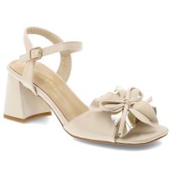 Sandały damskie Vinceza, cholewka ze skóry ekologicznej z przodu ozdobna kokarda z metalicznym akcentem, beżowe, 20283. Brązowe sandały VINCEZA, bez wzorów, ze skóry ekologicznej, bez obcasa, na obcasie, bez zapięcia. Za 139.00 zł.