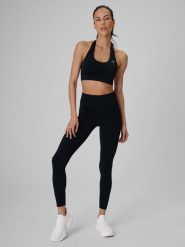 4F Legginsy treningowe szybkoschnące damskie - czarne S. Czarne legginsy 4f, s, bez wzorów, z materiału, z podwyższonym stanem, na fitness i siłownię. Za 149.99 zł.