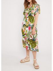 Blutsgeschwister Sukienka "Saint Tropengreek" w kolorze zielono-białym rozmiar: XS. Zielone sukienki Blutsgeschwister, na imprezę, s, bez wzorów, z wiskozy, klasyczne, bez kołnierzyka, bez ramiączek, midi. Za 135.81 zł.