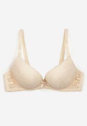 Jasnobeżowy Biustonosz z Regulowanymi Ramiączkami Zapinany na Haftki Ozdobiony Koronką Zloella. Brązowe biustonosze Renee, bez wzorów, z koronki. Za 29.99 zł.