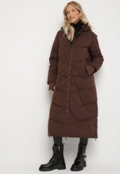 Brązowa Pikowana Kurtka Przeciwdeszczowa z Kapturem Lanelle. Brązowe kurtki sportowe Born2be, na zimę, l, bez wzorów, z jeansu, z kapturem, trekkingowe. Za 279.99 zł.