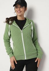 Zielona Rozpinana Bluza z Dodatkiem Bawełny Ozdobiona Troczkami Arsolina. Zielone bluzy Born2be, l, bez wzorów, z bawełny, bez kaptura. W wyprzedaży za 84.99 zł.