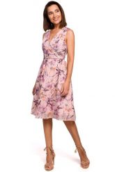 Sukienka w Kwiaty z Podkreśloną Talią - Model 2. Brązowe sukienki MOE, l, bez wzorów, z materiału, bez kołnierzyka, bez ramiączek, rozkloszowane. Za 309.90 zł.