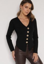 Czarny Sweter z Wiskozą Ozdobiony Guzikami Zetisae. Czarne swetry Born2be, m, bez wzorów, z jeansu, bez ramiączek. Za 89.99 zł.