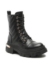 DeeZee Trzewiki WS9186-02 Czarny. Czarne botki DeeZee, bez wzorów, ze skóry, bez obcasa, na płaskiej podeszwie, bez zapięcia. Za 159.99 zł.