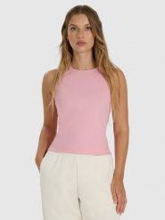 4F Top slim gładki damski - różowy L. Czerwone topy 4f, l, bez wzorów, z bawełny, bez kołnierzyka, bez ramiączek. Za 39.99 zł.