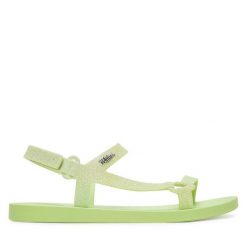 Sandały Melissa. Zielone sandały Melissa, bez wzorów, bez obcasa, na płaskiej podeszwie, bez zapięcia. Za 159.99 zł.