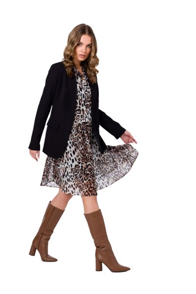 Szyfonowa Wzorzysta Sukienka z Szarfą przy Dekolcie - Model 2. Brązowe sukienki MOE, na imprezę, l, bez wzorów, z materiału, wizytowe, bez kołnierzyka, bez ramiączek. Za 360.39 zł.