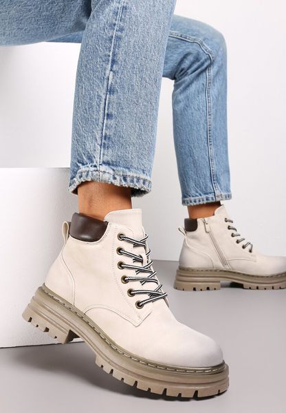 Beżowe Traperki z Ociepleniem i Sznurowaniem Almudena. Brązowe trapery i śniegowce Renee. Za 89.99 zł.