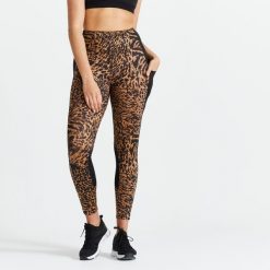 Legginsy fitness damskie Domyos. Brązowe legginsy DOMYOS, l, bez wzorów, z elastanu, z podwyższonym stanem. Za 59.99 zł.