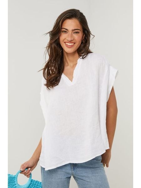 Le Monde du Lin Lniana koszulka w kolorze białym rozmiar: 38/40. Białe bluzki Le Monde du Lin, bez wzorów, ze lnu, klasyczne, bez kołnierzyka, bez ramiączek. Za 122.38 zł.