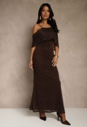 Brązowa Sukienka o Asymetrycznym Kroju Ozdobiona Falbaną Owedia. Brązowe sukienki Renee, l, bez wzorów, z poliesteru, eleganckie, z asymetrycznym kołnierzem, bez ramiączek, asymetryczne. Za 189.99 zł.