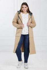 Beżowy dresowy płaszcz bluza Florentina z rozporkami i kapturem PLUS SIZE. Brązowe bluzy Moda Size Plus Iwanek, na wiosnę, plus size, bez wzorów, z bawełny. W wyprzedaży za 149.90 zł.