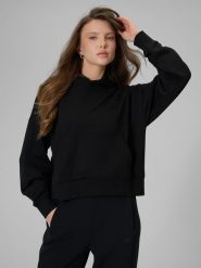 4F Bluza dresowa regular z kapturem damska - czarna M. Czarne bluzy 4f, m, bez wzorów, z dresówki, z kapturem. Za 159.99 zł.