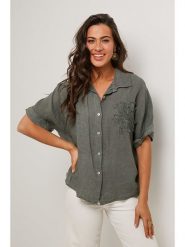 Le Monde du Lin Lniana bluzka w kolorze khaki rozmiar: 36/38. Brązowe bluzki Le Monde du Lin, bez wzorów, ze lnu, klasyczne, bez kołnierzyka, bez ramiączek. Za 170.95 zł.