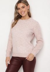 Różowy Klasyczny Sweter z Wełną Stinella. Czerwone swetry Born2be, na zimę, m, z aplikacjami, z jeansu, bez ramiączek. Za 54.99 zł.