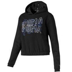 Bluza turystyczna damska Puma Feel It. Czarne bluzy Puma, bez wzorów, z bawełny, z kapturem. Za 194.70 zł.