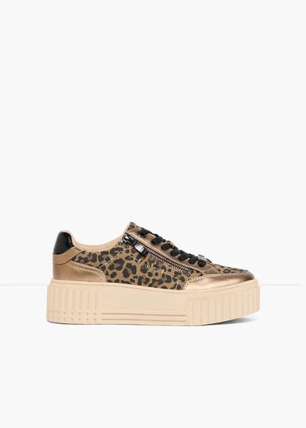Sneakersy marki Marco Tozzi w panterkę. Żółte obuwie sportowe bonprix, bez zapięcia. Za 249.99 zł.