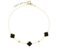 Złota bransoletka z onyksami syntetycznymi - koniczyny. Żółte bransoletki Apart, z onyksem, złote. Za 959.00 zł.