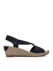 Rieker Sandały CEO-624H6-00 Czarny. Czarne sandały Rieker, bez wzorów, ze skóry, bez obcasa, na koturnie, bez zapięcia. Za 299.99 zł.