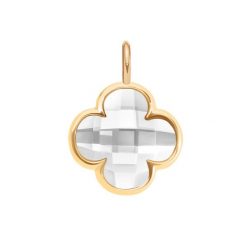 Zawieszka Mini Icons koniczyna z białym kryształem, pozłacana. Białe bransoletki Lilou, pozłacane. Za 99.00 zł.