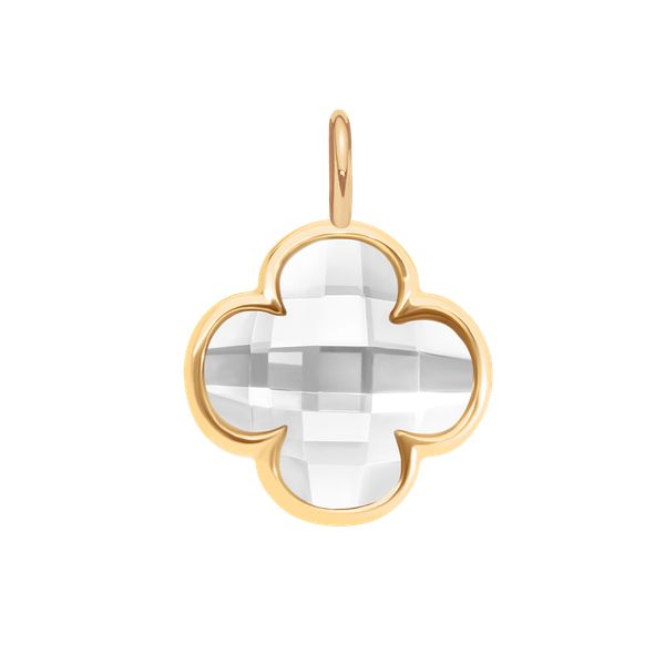 Zawieszka Mini Icons koniczyna z białym kryształem, pozłacana. Białe bransoletki Lilou, pozłacane. Za 99.00 zł.