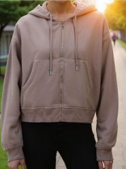 Bluza z kapturem z zapięciem - beżowy. Brązowe bluzy Sinsay, l, bez wzorów, z kapturem. Za 39.99 zł.