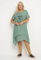 Jasnozielona Sukienka z Bawełny i kwiatowym Motywem Vareldi. Zielone sukienki Born2be, na co dzień, na lato, xl, z aplikacjami, z bawełny, eleganckie, bez kołnierzyka, bez ramiączek, midi, proste. Za 59.99 zł.