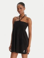 Juicy Couture Sukienka letnia Smocked Terry JCGED126007 Czarny Regular Fit. Czarne sukienki Juicy Couture, na lato, xs, bez wzorów, z bawełny, bez kołnierzyka, bez ramiączek. Za 299.99 zł.