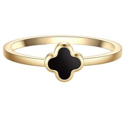 Glanzstücke München Pierscionek koniczyna ze stali nierdzewnej w zlocie z agatem Pierścionki 1 ct Damski. Czarne pierścionki Glanzstücke München, z agatem, pozłacane. Za 149.99 zł.